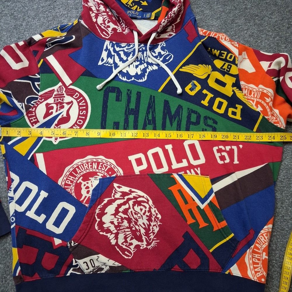 Ralph Lauren Polo Varsity Pennant Print Fleece Sportsman Sweatshirt Hoodie L - Picture 2 of 13